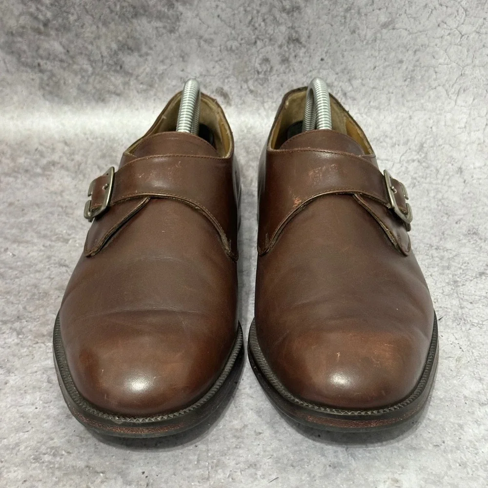 Ambiorix Single Monk Strap Mens 8 Brown Leather Plain Toe Dress Shoes Buckle